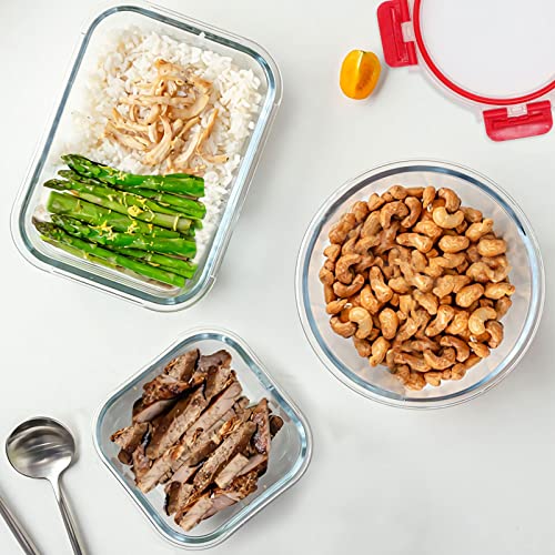 30 Pieces Glass Food Storage Containers Set (Red / 15 Pack)