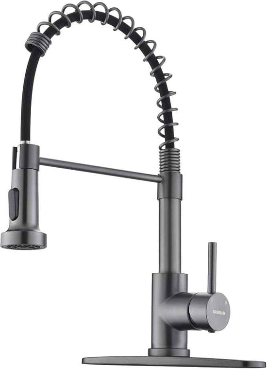 WEWE Black Stainless Kitchen Faucet, Faucet for Kitchen Sink with Pull Down Sprayer Gray Matte Gun Black Kitchen Faucet with Deck Plate Stainless Steel Farmhouse Commercial Single Handle Sink Faucet