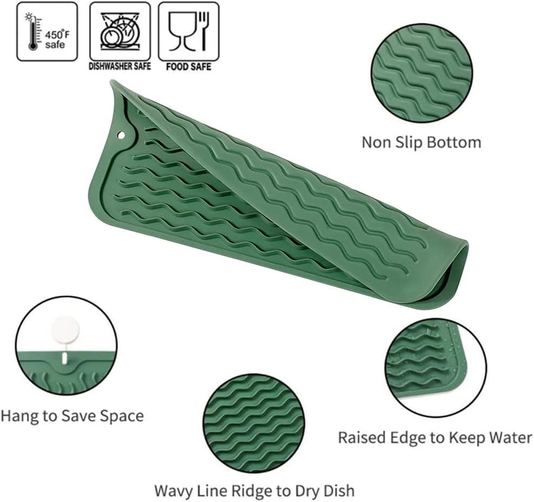 Silicone Dish Drying Mat for Multiple Usage,Easy clean,Eco-friendly,Heat-resistant Silicone Mat for Kitchen Counter or Sink,Refrigerator or Drawer Liner Green S 12 inches x 6 inches