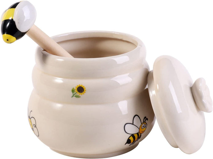Ceramic Honey Jar With Wooden Honey Dipper