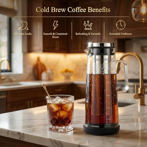 Airtight Cold Brew Coffee Maker Pitcher (Black / 48 Ounces)
