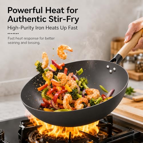 High Purity Iron Carbon Steel Wok with Lid (11.80 inch)