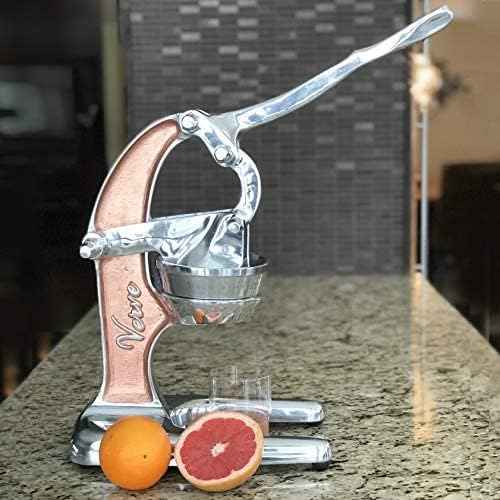 Artisan Cast Aluminum Professional Grade Manual Hand Press Juicer for Orange, Grapefruit, and Large Citrus Fruits Morning Drinks, Cocktails, or Cooking by Verve CULTURE - Rose Gold - Large 14x9x17