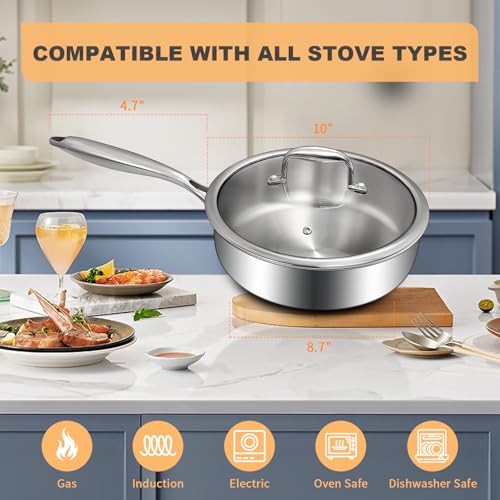 Tri Ply Stainless Steel Frying Pan 3QT