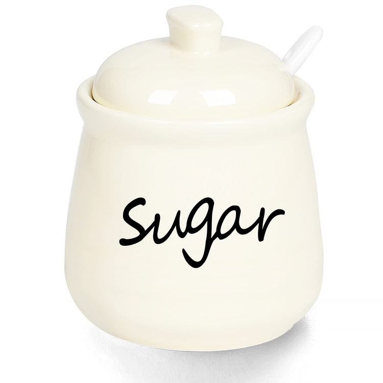 Ceramic Sugar Bowl with Lid and Spoon 12oz (12 Ounce)
