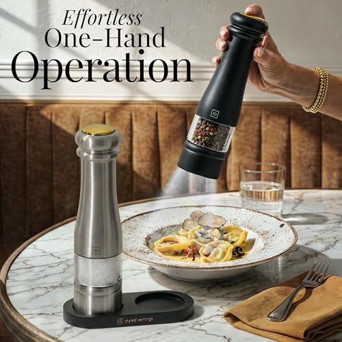 Electric Salt and Pepper Grinder Set (Black & Silver)