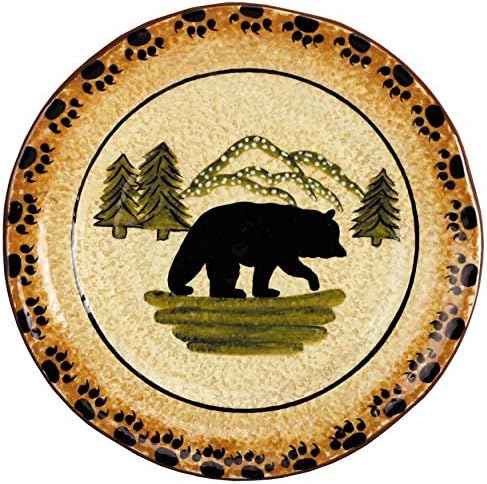 Paseo Road Rustic Bear 16 Piece Ceramic Dinnerware Set with Plates, Bowls and Mugs, Rustic Cabin Lodge Style