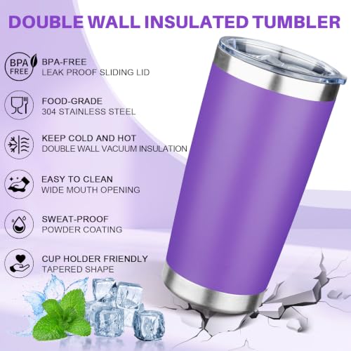 20oz Tumbler with Lid Double Wall Vacuum Insulated Travel Coffee Mug Stainless Steel Thermal Cup Powder Coated Sturdy Coffee Tumbler for Hot and Cold Beverage (20oz / Purple)
