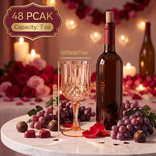 48 Pcs 7oz Plastic Vintage Wine Glasses Drinking Goblets Unbreakable Crystal Water Glassware Reusable Diamond Champagne Flutes Cups for Wedding Banquet Birthday Party Supplies (48 Count)