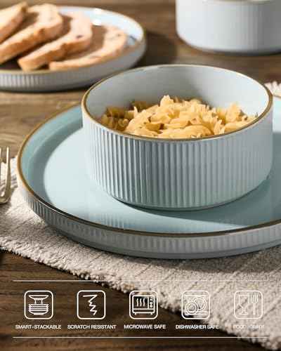 Plates and Bowls Set with Rim (12 Count)