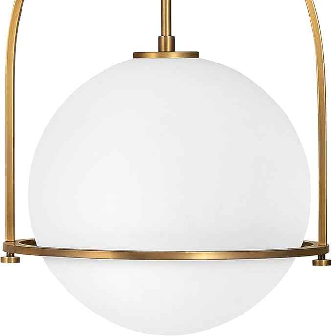 Hinkley Somerset Medium Pendant Light, Etched Opal Glass Modern Globe Shade, Adjustable Height, Sloped Ceiling Compatible, Vintage-Inspired Metal Yoke Frame, Dry Rated, Heritage Brass Finish