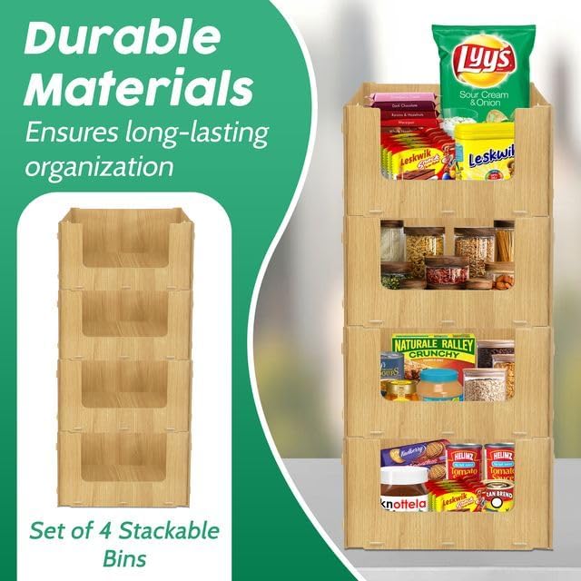 Wooden Stackable Storage Bins Open Front for Pantry Storage (3 Count)
