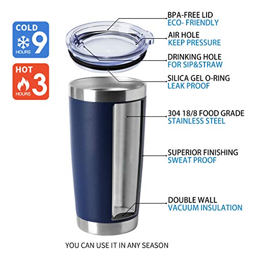 20oz Tumblers Bulk Stainless Steel Cup with Lid Double Wall Vacuum Insulated Coffee Mug for Cold & Hot Drinks 8 Pack (Navy-A / 8 Count (Pack of 1))