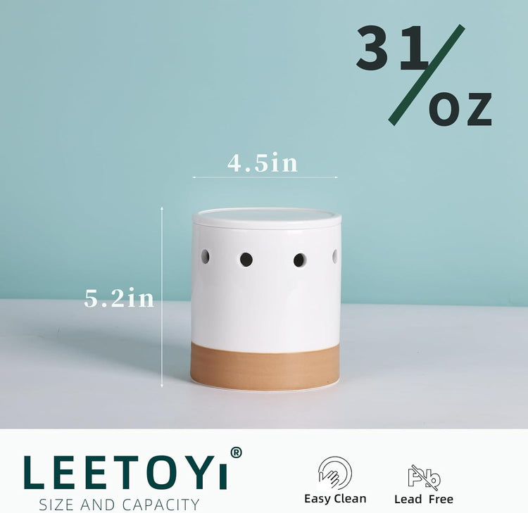 LEETOYI Garlic Keeper with Lid, Garlic Holder Storage Container, Ceramic Garlic Container for Countertop, Garlic Saver to Keep Your Garlic Cloves Fresh Longer, Easy to Clean