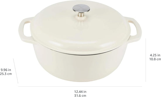 Amazon Basics Cast Iron Dutch Oven Pot with Lid, Enameled, Round, Dual Handles, Heavy-Duty, Small, 4.3-Quart, White - Nestoria