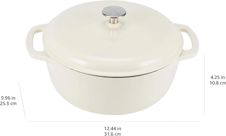 Amazon Basics Cast Iron Dutch Oven Pot with Lid, Enameled, Round, Dual Handles, Heavy-Duty, Small, 4.3-Quart, White - Nestoria