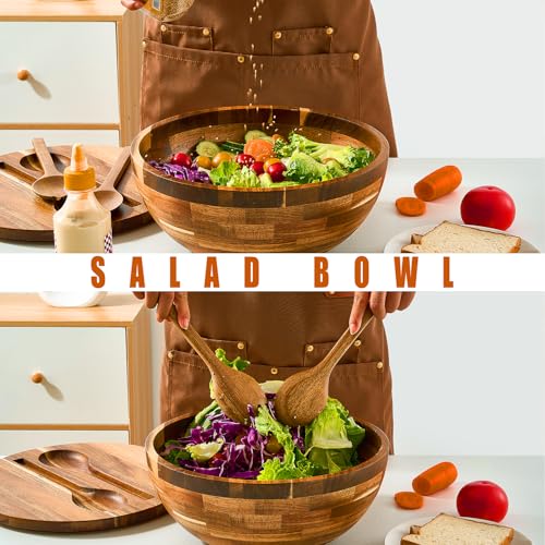 Salad Bowls Wood Salad Bowl Set with Lid 11.8 Inch Large Wooden Bowls Set Acacia Wood Serving (11.8 Inch Large Wooden Bowls)