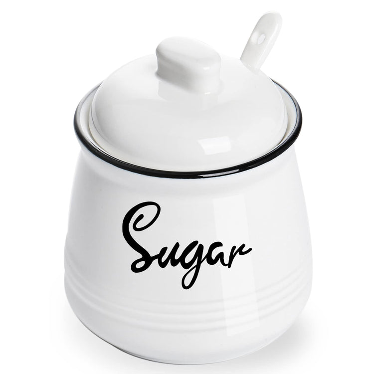 Farmhouse Porcelain Sugar Bowl with Lid and Spoon 12oz