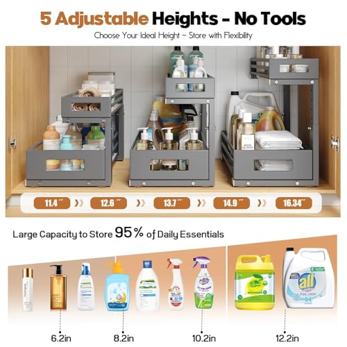 2 Pack Under Sink Organizers and Storage (2 Pack-15.7"Dx11.4"-16.34"H / Gray)