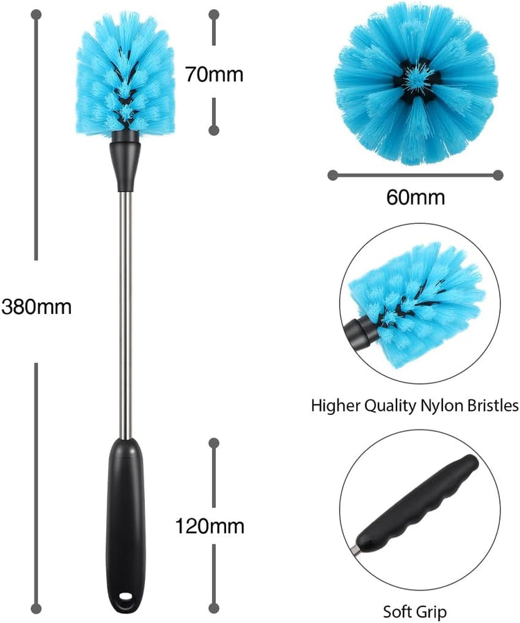 Stainless Steel Long Handle Water Bottle Brush, Flexible Scrubbing Brush for Cleaning Water Bottles, Baby Water Bottles, Glassware, Food Jars, Sports Jugs, Sobriety Jugs, 2 Pack, 15 in.