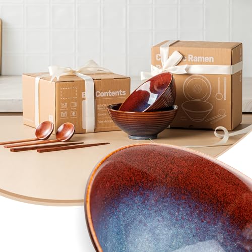 8 Inch Ceramic Ramen Bowl Set of 2 (Aurora Galaxy)
