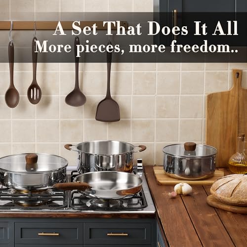 19pcs Tri Ply Stainless Steel Cookware Set with Detachable Handle