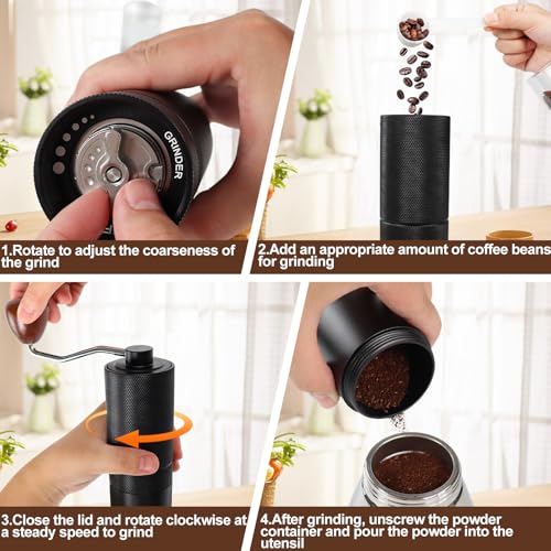 Manual Coffee Grinder Gift Box Detachable Stainless Steel Conical Burr Aluminum Coffee Bean Grinder with 25 Grinding Settings Cleaning Brush Grindable Espresso Moka Pot for Camping Black (Detachable / Black)