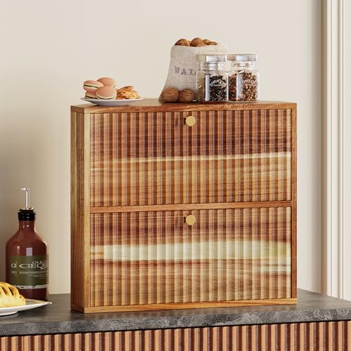 Acacia Corner Bread Box for Kitchen Countertop Wood Two Layer Large Capacity Bread Storage Bin Vintage Storage for Homemade Bread (Acacia Wood)