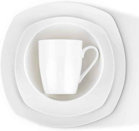 Stone Lain Bone China Soft Square 16 Piece Dinnerware Set, White