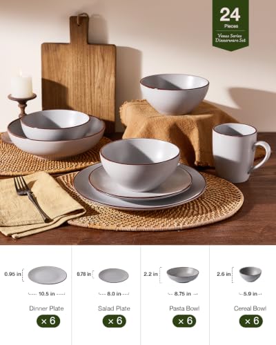 Venus Stoneware Dinnerware Sets with Pasta Bowls (Light Gray / Serves 6 (24pc w/ Pasta Bowl))
