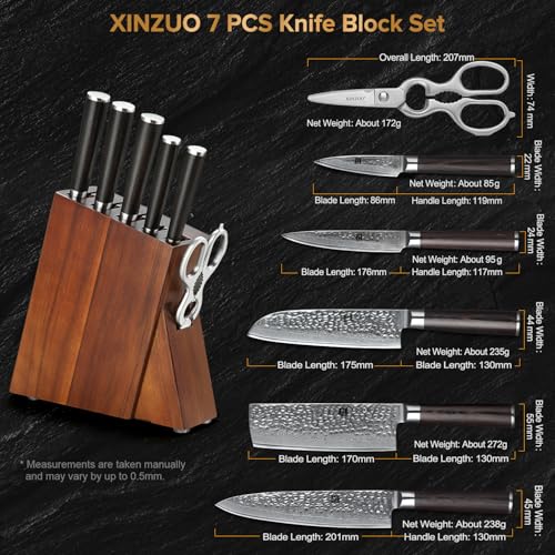 Damascus 7 Piece Kitchen Chef Knife Block Set (7 Count)