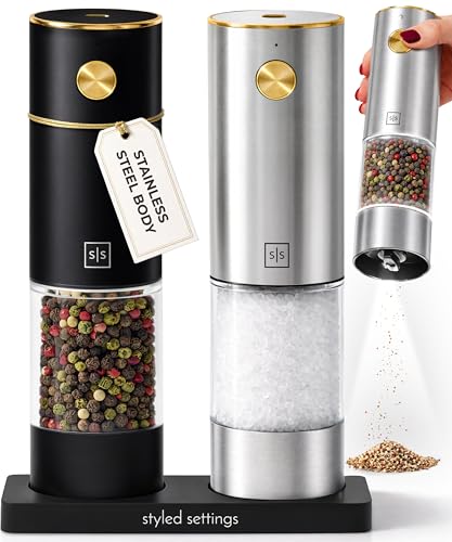 Rechargeable Salt and Pepper Grinder Set (Black, Silver)