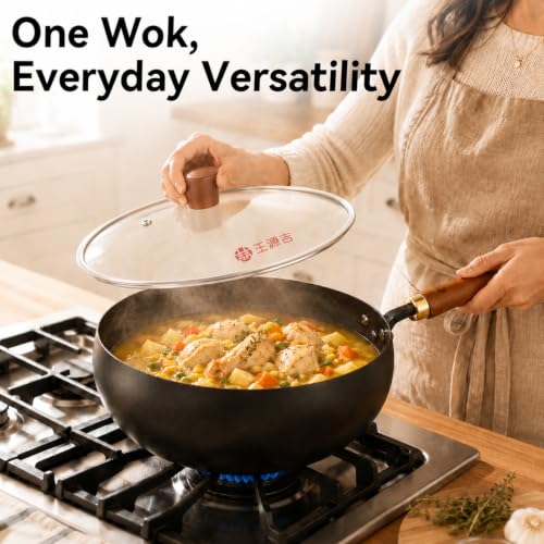 9.5 Inch Carbon Steel Wok with Lid (9.5 INCH)
