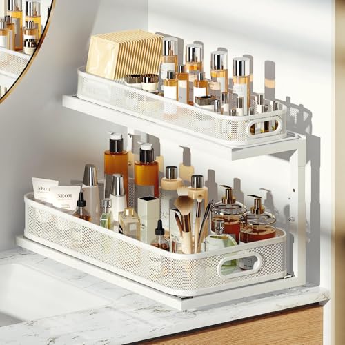 2 Pack 21.3 IN Depth Under Sink Organizer With Next (White / 2 Pack-21.3"Dx11.8"-16.5"H)