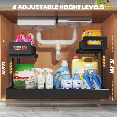 1 Pack Expandable Under Sink Organizers And Storage With Upgrade Ball (1 Pack-15.3"-24.2"W / Black)