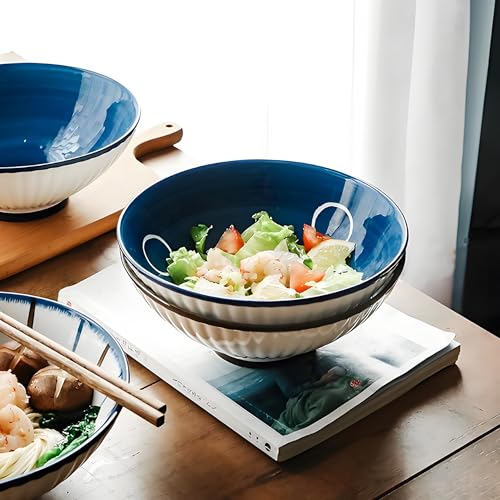 8 Inch 38OZ Ceramic Bowl Set of 4 (Blue and White)