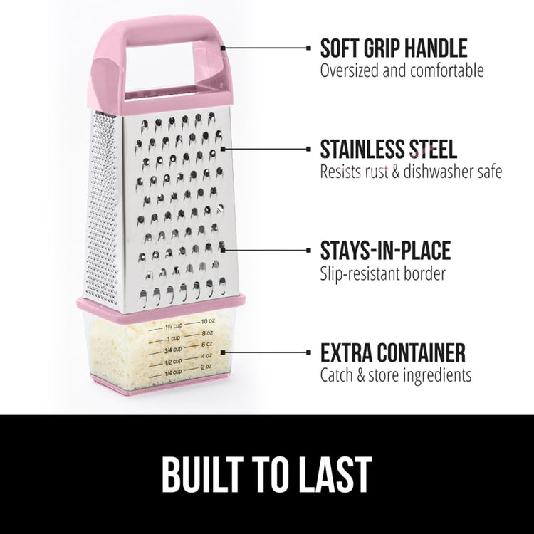 XL 4 Sided Stainless Steel Cheese Grater With Measurement Container