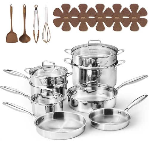 21pcs Tri Ply Stainless Steel Cookware Set
