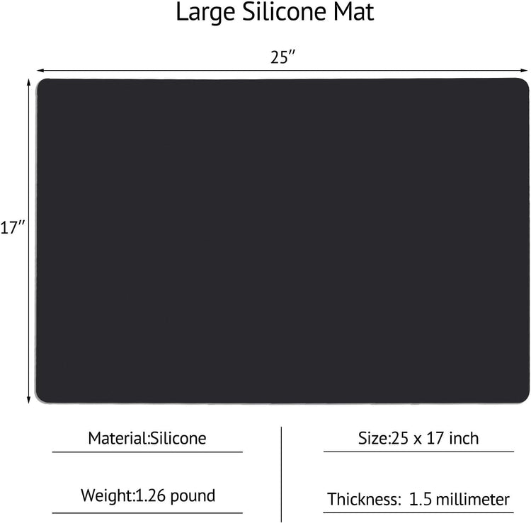 Gartful Silicone Mats for Kitchen Counter, Thicker 0.06", 25 x 17 inches Multipurpose Table Mat, Silicone Pad Desk Work Mat, Nonstick Nonskid Heat-Resistant Pad, Placemat, Black, 2PCS
