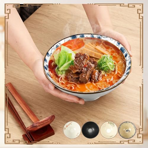 40oz Ceramic Japanese Ramen Bowls Set of 4 (Vintage Style)