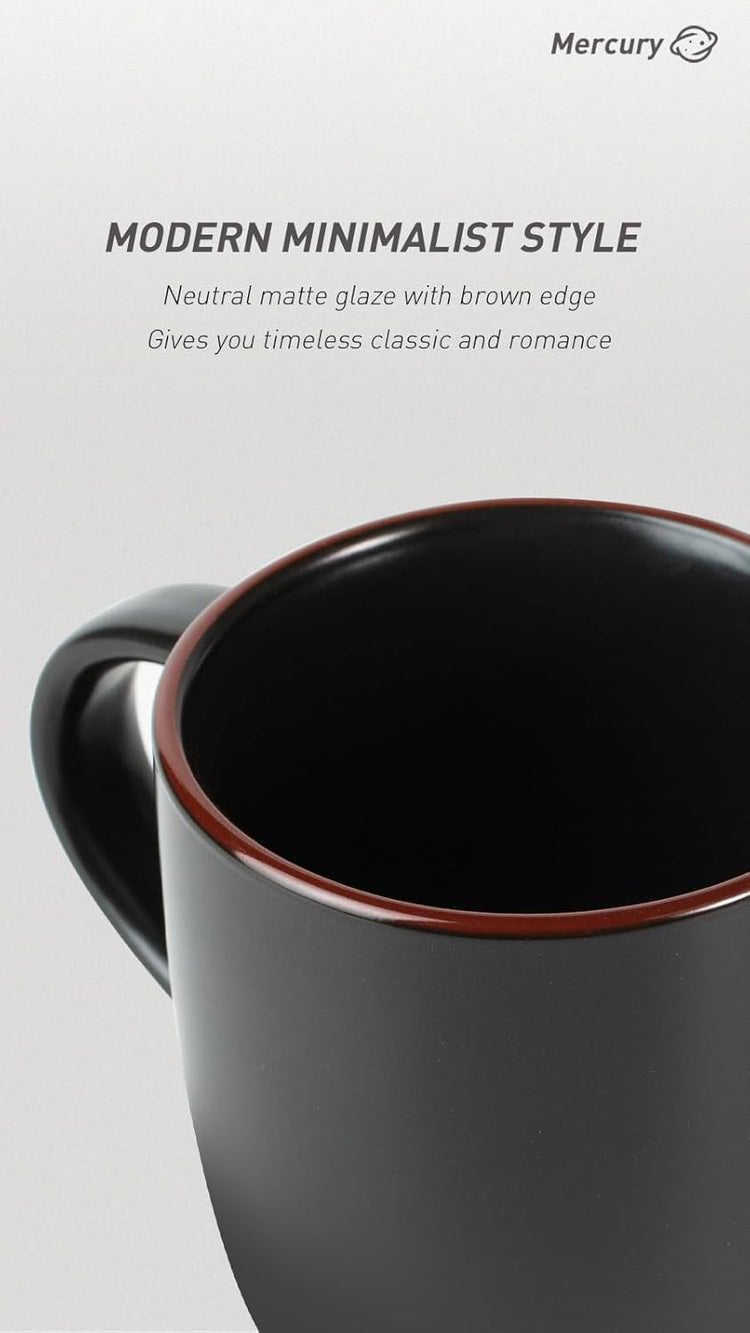 famiware Mercury Coffee Mugs 13 oz, Coffee Mugs Set of 4 with Handle, Cups for Latte, Hot Tea, Cappuccino, Mocha, Cocoa, Black