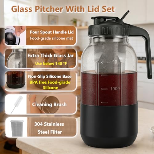 Cold Brew Coffee Maker (Black with Long Silicone Sleeve / 64 Ounces)
