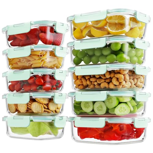 10 Pack Glass Meal Prep Containers (Blue / 10 Pack)