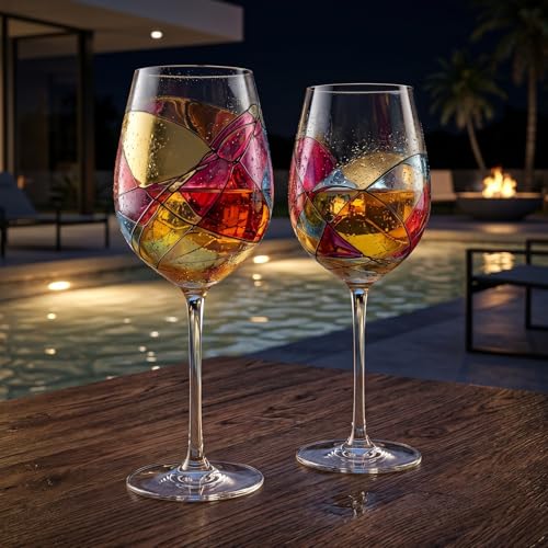 Artisanal Hand Painted Stemmed Wine Glasses (2 Count)