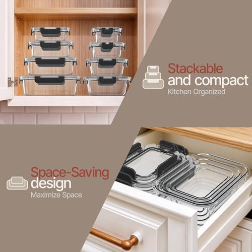Bakken Borosilicate Glass Food Storage Containers with Lids 24 Pieces (Black)
