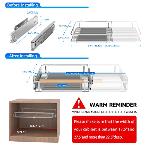 Pull Out Cabinet Organizer (1Pack / Medium- 17.1~28"W x 22.5"D)