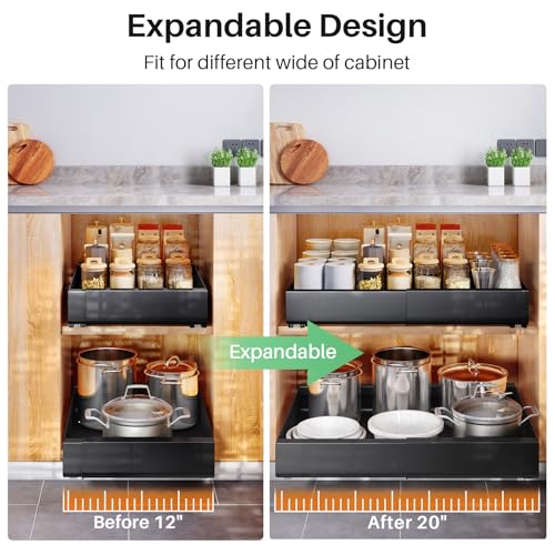 4 Pack Pull out Cabinet Organizer (Black / 21"D×12"-20"W(4 Pack))
