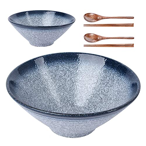 Ceramic Japanese Ramen Bowls (Blue)