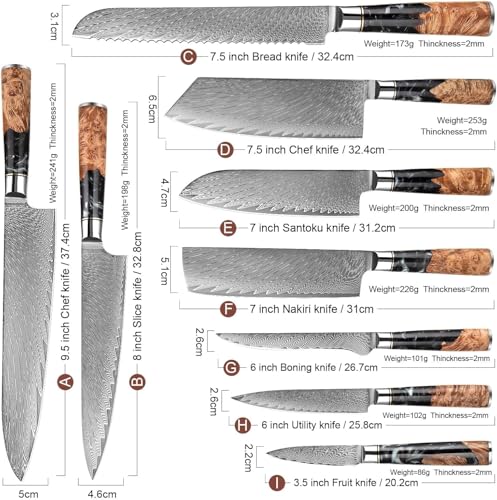 9 PCS Damascus Kitchen Knife Set (10 Count)