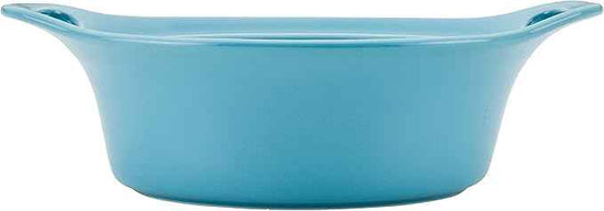 Rachael Ray Solid Glaze Ceramics Casserole Bakeware/Baker Set with Shared Lid, 3 Piece, Agave Blue